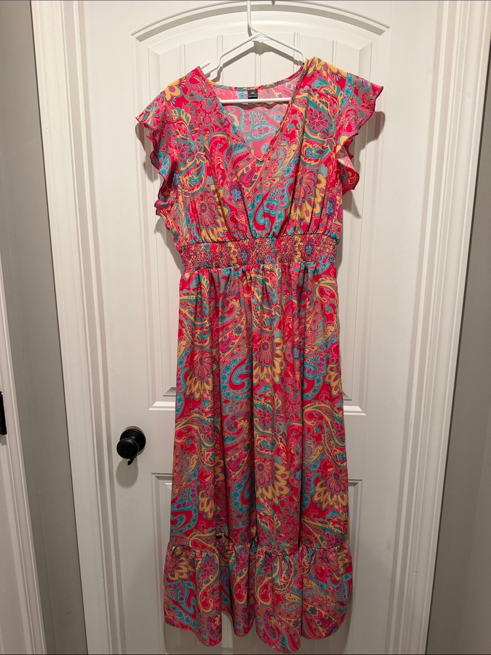SHEIN Fuchsia Paisley Maxi Dress with Teal & Yellow Accents